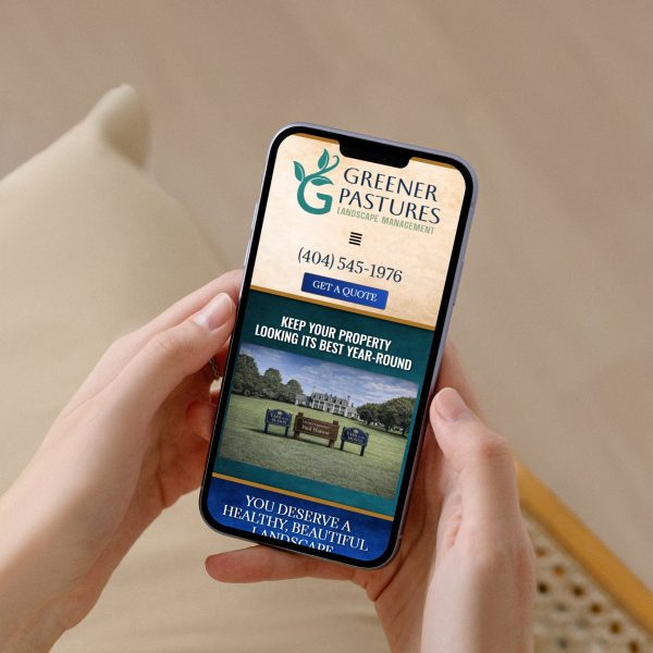 greener pastures landscape management mobile mockup