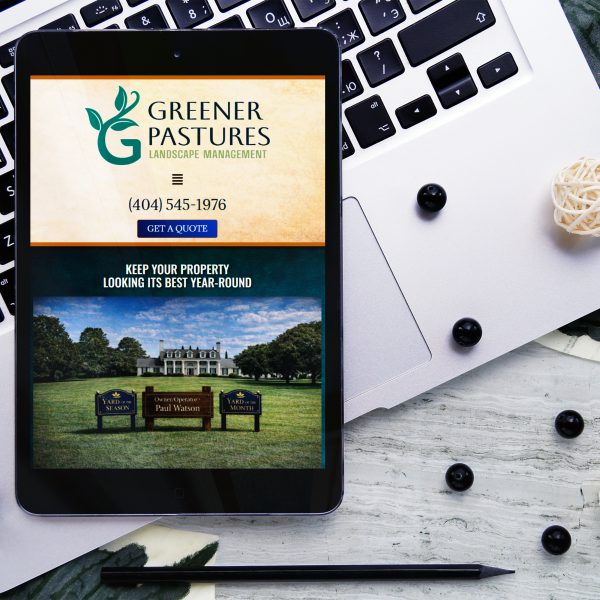 greener pastures landscape management tablet mockup
